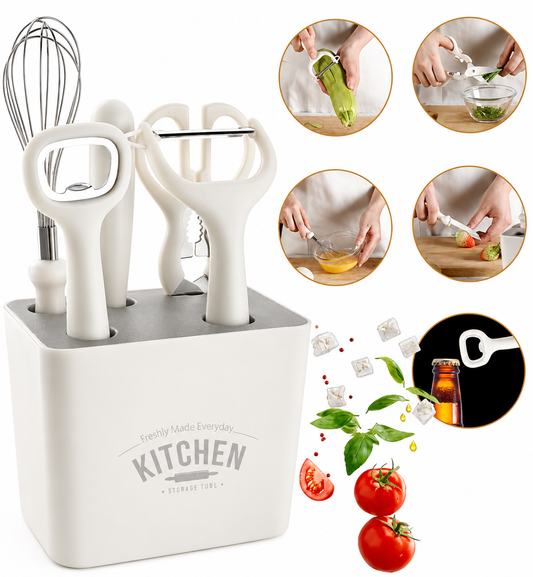 6-Piece Stainless Steel Kitchen Gadget Set with Decorative Holder (b)