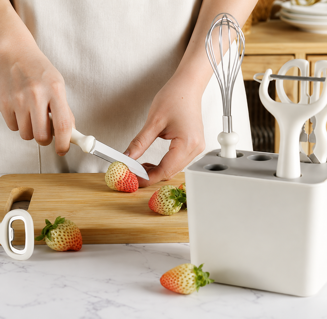 6-Piece Stainless Steel Kitchen Gadget Set with Decorative Holder (c)