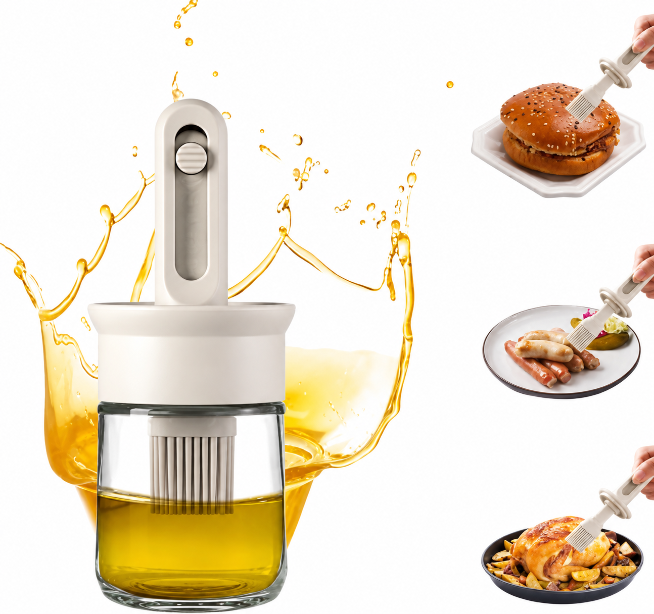  Glass Olive Oil Dispenser with Integrated Silicone Brush (a)