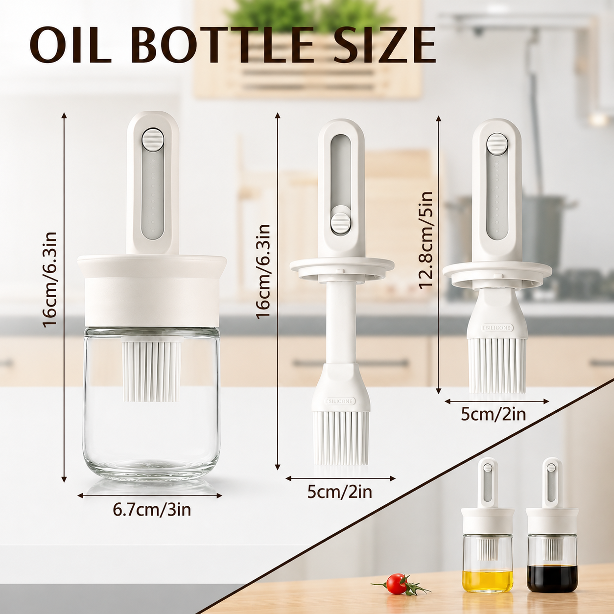  Glass Olive Oil Dispenser with Integrated Silicone Brush (b)
