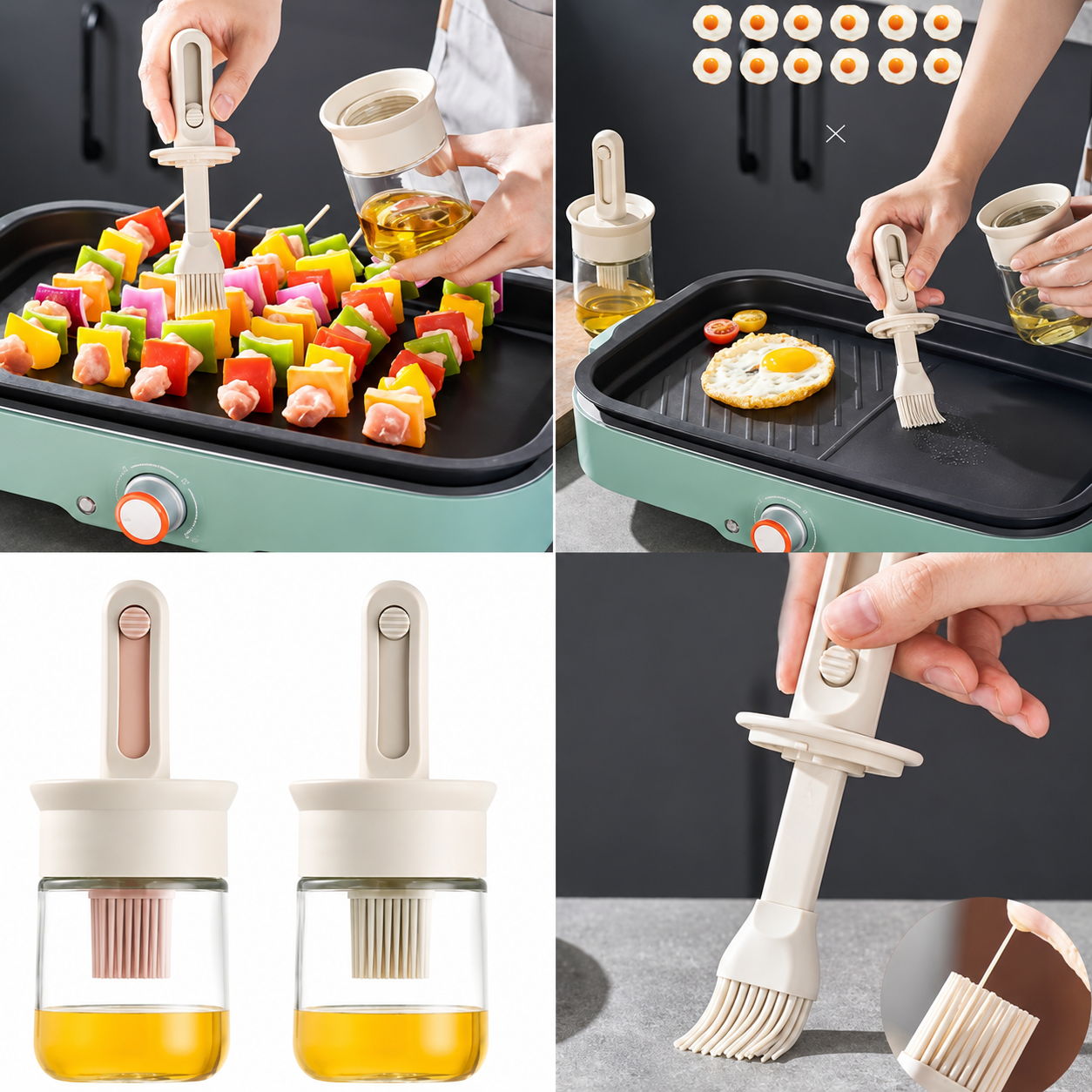  Glass Olive Oil Dispenser with Integrated Silicone Brush (c)
